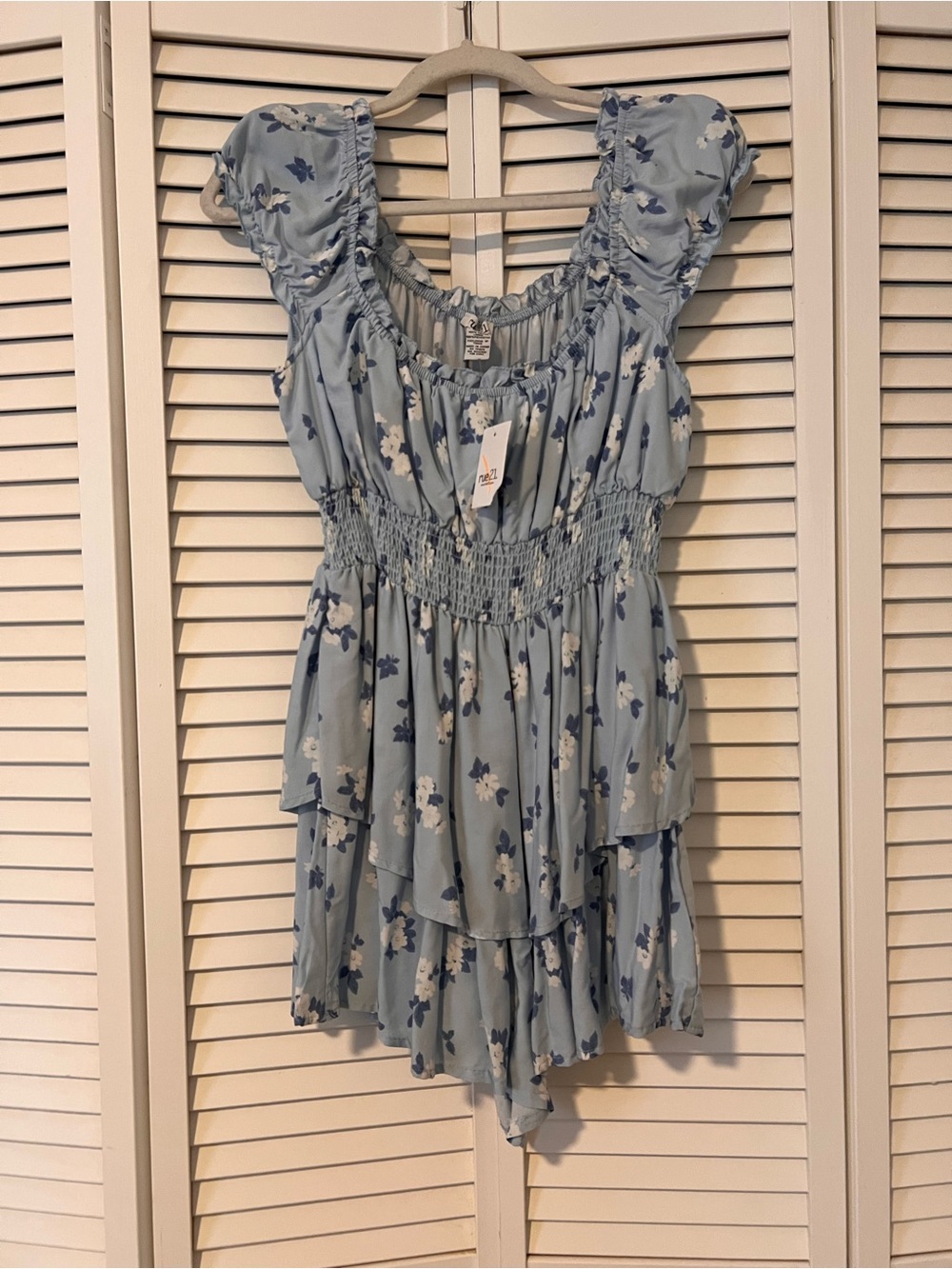 Rue21 Light Blue Floral Smocked Waist Romper